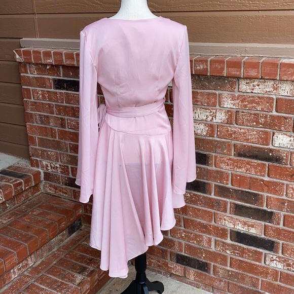 KEEPSAKE the Label NWT Oceans LS Asymmetrical Hem Wrap Mini Dress in Blush XS - Picture 3 of 9